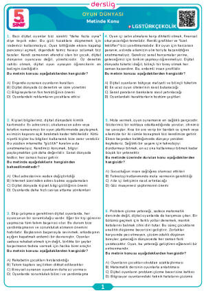 Oyun Dünyası - Metinde Konu 2