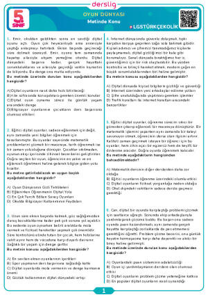 Oyun Dünyası - Metinde Konu 1