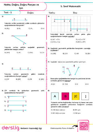 Test 1 - Nokta, Doğru, Doğru Parçası ve Işın