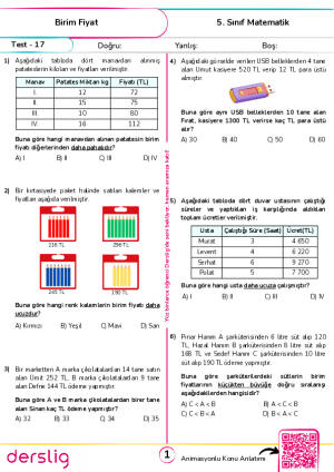 Test 17 - Birim Fiyat