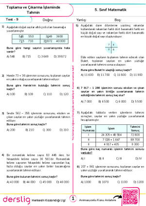 Test 9 - Toplama ve Çıkarma İşleminde Tahmin