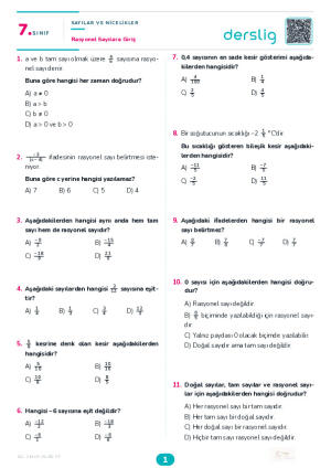 Rasyonel Sayılara Giriş Yaprak Testi (Maarif Model)