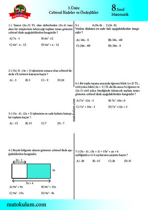 Cebirsel İfadeler ve Özdeşlikler