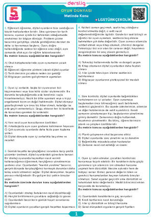 Oyun Dünyası - Metinde Konu 3