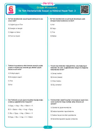 İlk Türk Devletlerinde Sosyal ve Kültürel Hayat Test- 2