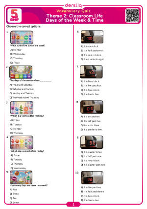Days of the Week & Time Vocabulary Quiz