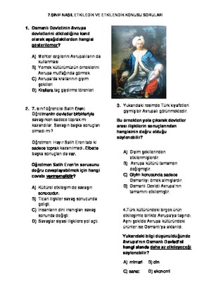 7.SINIF LALE DEVRİ VE OSMANLIDA DEĞİŞİM