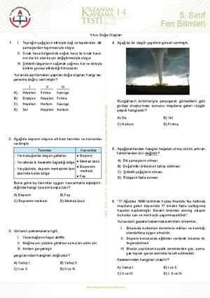 5 Sinif Fen Bilimleri Yikici Doga Olaylari Yaprak Test Derslig