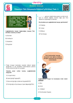 Ülkemizin Türk Dünyasıyla Kültürel İş Birlikleri Test- 1