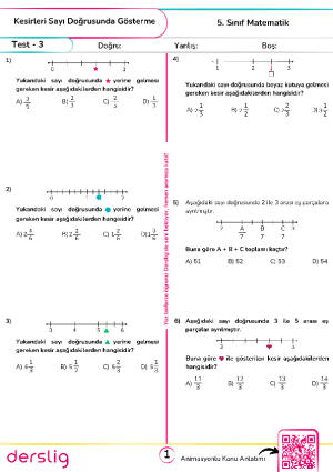 Test - 3 Kesirleri Sayı Doğrusunda Gösterme