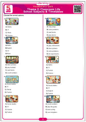 School Subjects & Timetables Vocabulary Quiz