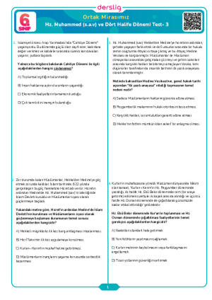 Hz. Muhammed (s.a.v) ve Dört Halife Dönemi Test- 3