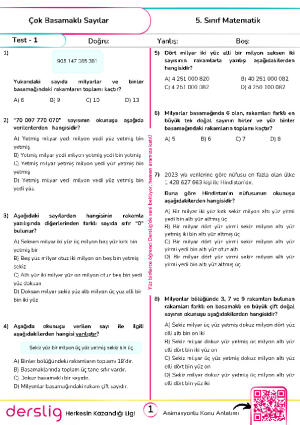 Test 1 - Çok Basamaklı Sayılar