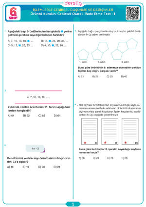 Örüntü Kuralını Tablo, Grafik ve Sözel Temsil ile Gösterme  Test -1
