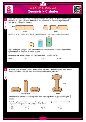 Geometrik Cisimler LGS Çıkmış Sorular