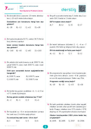 Tam Sayılarıla Problem Çözme Yaprak Testi (Maarif Model)