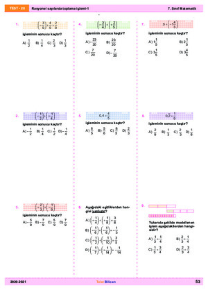 B2 Test-28 Rasyonel sayılarda toplama işlemi-1