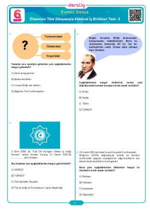 Ülkemizin Türk Dünyasıyla Kültürel İş Birlikleri Test- 2