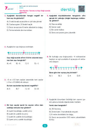Matematik Tam Sayıları Tanıma ve Sayı Doğrusunda Gösterme Testi (Maarif Model)