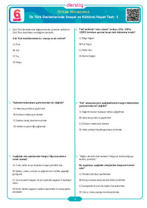 İlk Türk Devletlerinde Sosyal ve Kültürel Hayat Test- 1