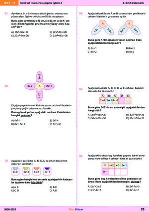 B3 Test-13 Cebirsel ifadelerde çarpma-4
