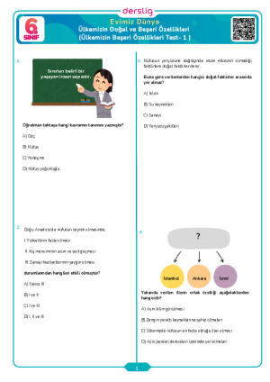 Ülkemizin Beşeri Özellikleri Test- 1