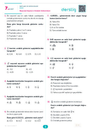 Rasyonel Sayıların Ondalık Gösterimleri Yaprak Testi (Maarif Model)