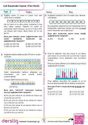 Test 2 - Çok Basamaklı Sayılar (Yeni Nesil)