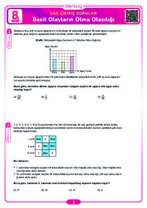 Basit Olayların Olma Olasılığı LGS Çıkmış Sorular
