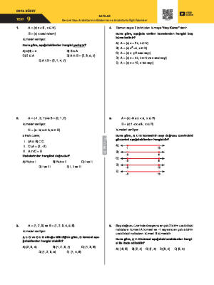 Gerçek Sayı Aralıklarının Gösterim ve İşlemleri Test -9