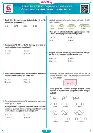 Örüntü Kurallarındaki Cebirsel İfadeler Test- 1