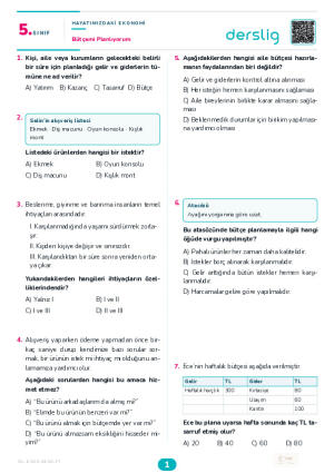 Bütçemi Planlıyorum Yaprak Testi (Maarif Model)