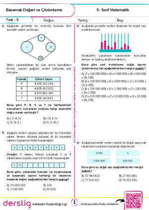 Test 5 - Basamak Değeri, Çözümleme ve Sıralama