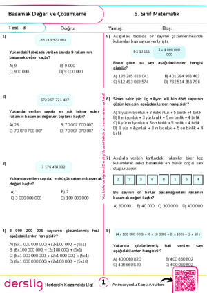 Test 3 - Basamak Değeri ve Çözümleme