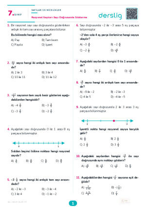 Rasyonel Sayıları Sayı Doğrusunda Gösterme Yaprak Testi (Maarif Model)
