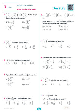 Rasyonel Sayıların Kuvvetleri Yaprak Testi (Maarif Model)