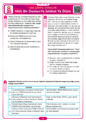 Milli Bir Destan: Ya İstiklal Ya Ölüm LGS Çıkmış Sorular