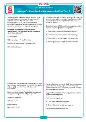 İslamiyet'in Kabulüyle Birlikte Yaşanan Değişim Test- 3