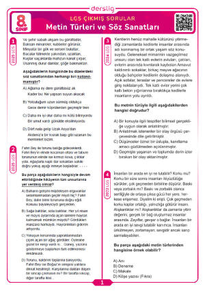 Metin Türleri ve Söz Sanatları LGS Çıkmış Sorular