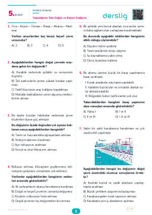 Yaşadığımız İlde Doğal ve Beşeri Değişim Yaprak Testi (Maarif Model)