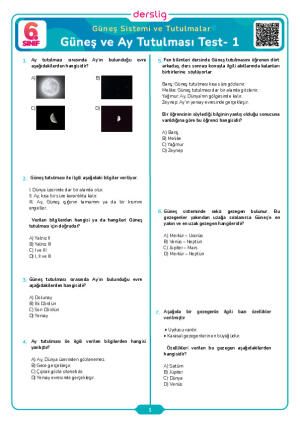 Güneş ve Ay Tutulması Test- 1