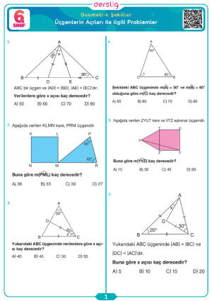 Üçgenlerin Açıları ile ilgili Problemler