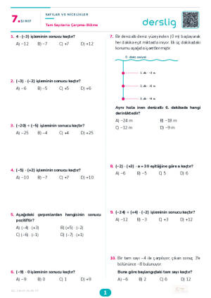 Tam Sayılarıla Çarpma-Bölme Yaprak Testi (Maarif Model)