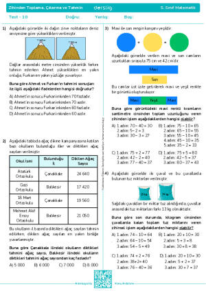 Test 10 - Zihinden Toplama ve Çıkarma İşlemi ve Tahmin