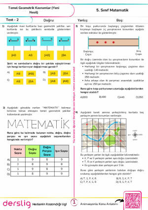 Temel Geometrik Kavramlar Yeni Nesil Testi-1 (Maarif Model)