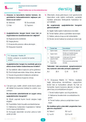 Temel Haklarımız ve Sorumluluklarımız Yaprak Testi (Maarif Model)