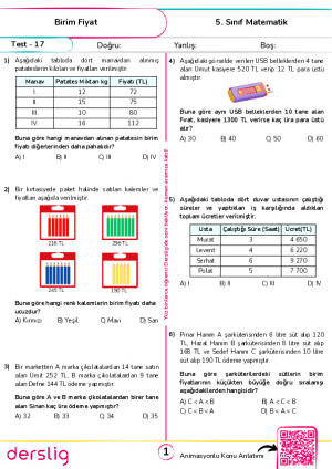 Test 17 - Birim Fiyat