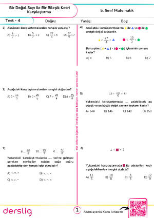 Test - 4 Bir Doğal Sayı ile Bir Bileşik Kesri Karşılaştırma