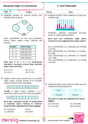 Test 5 - Basamak Değeri, Çözümleme ve Sıralama