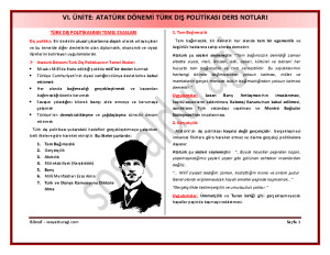 6.Ünite Atatürk Dönemi Türk Dış Politikası Ders Notları